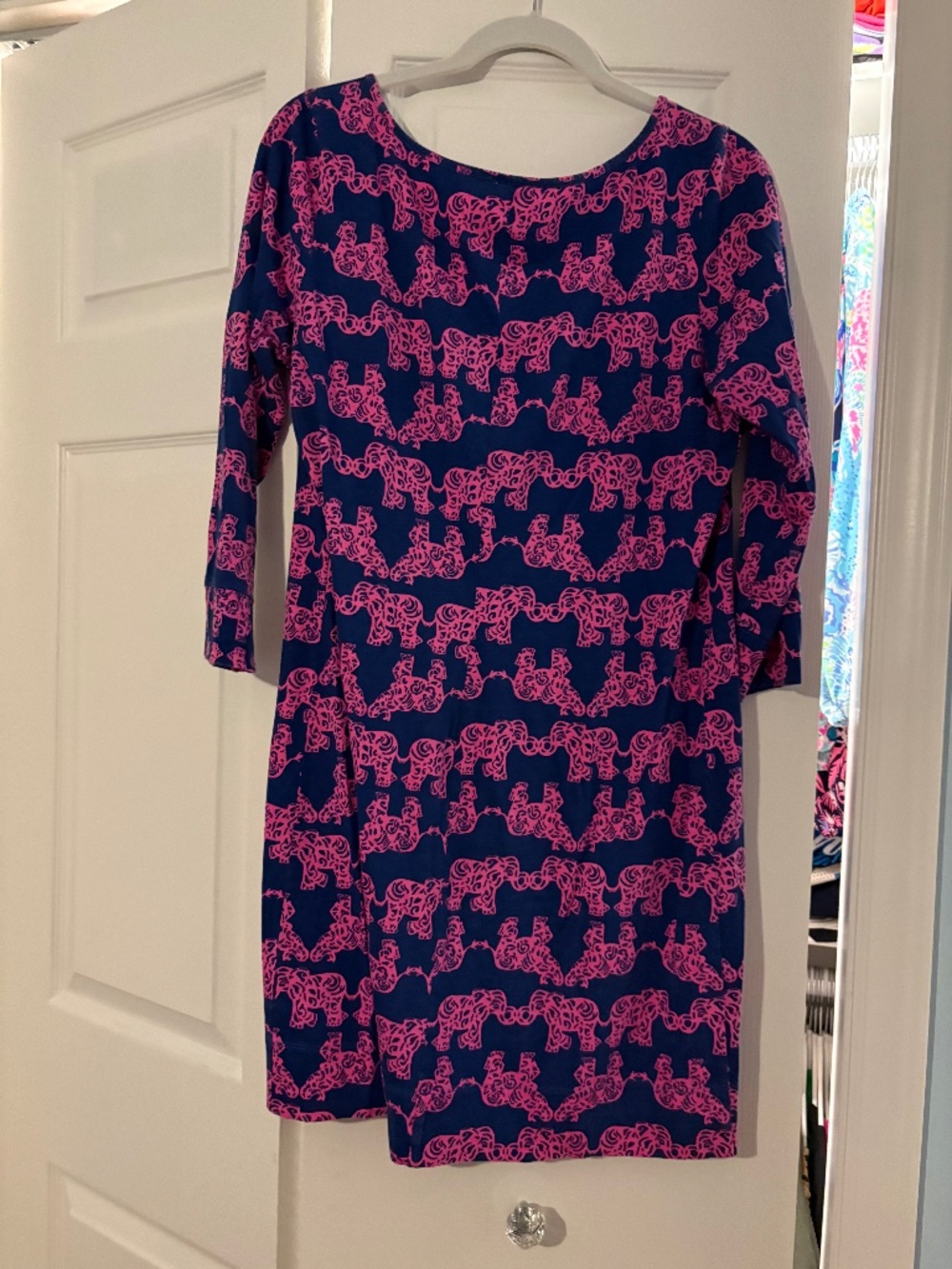 Lilly Pulitzer L navy pink elephant dress